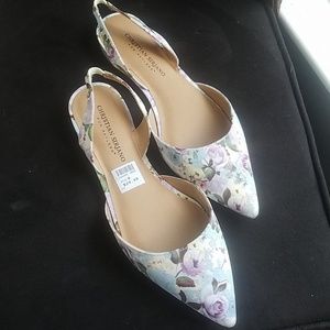 Floral ankle strap flats